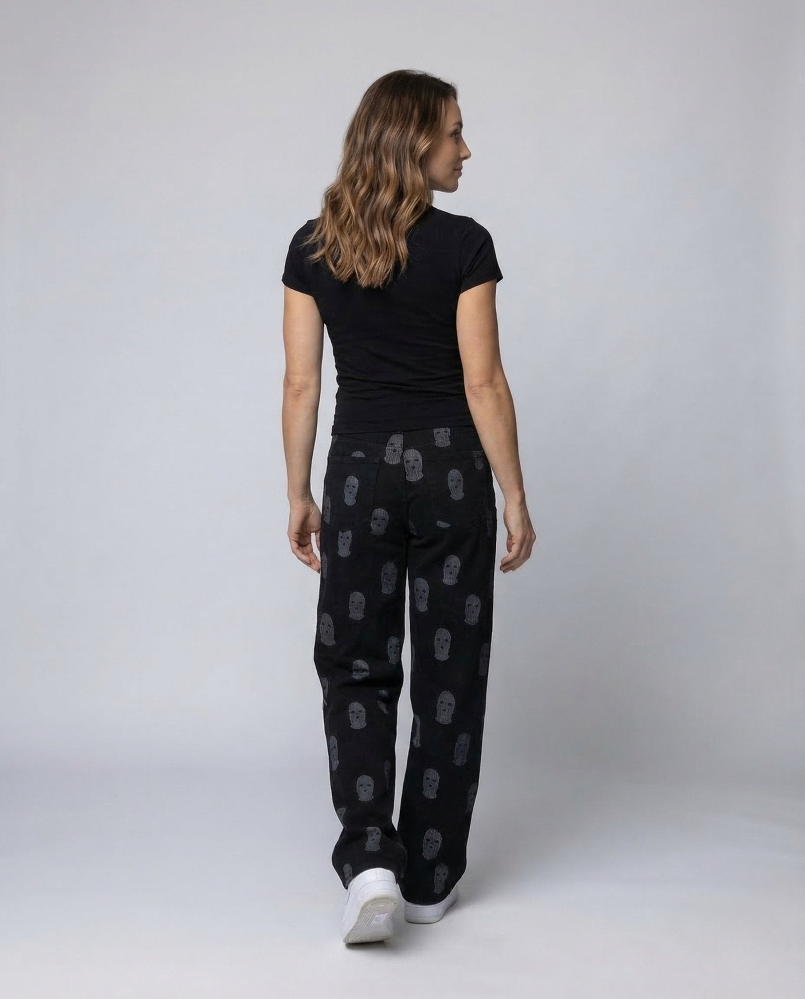 Women's Trousers Wide Mask Print Elastic Waistband - Chichicherry