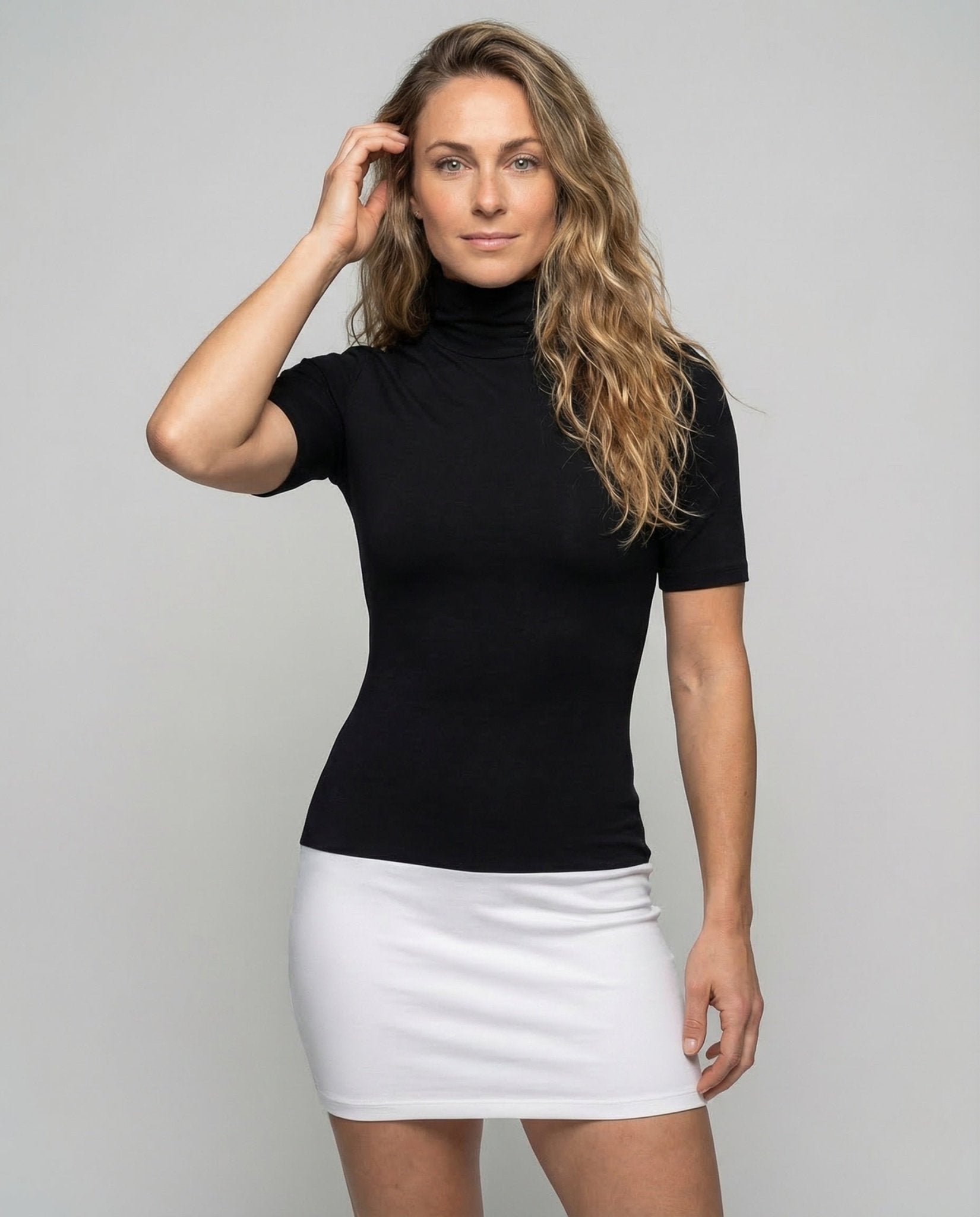 Women's Turtleneck Mini Dress Short Sleeve - Chichicherry