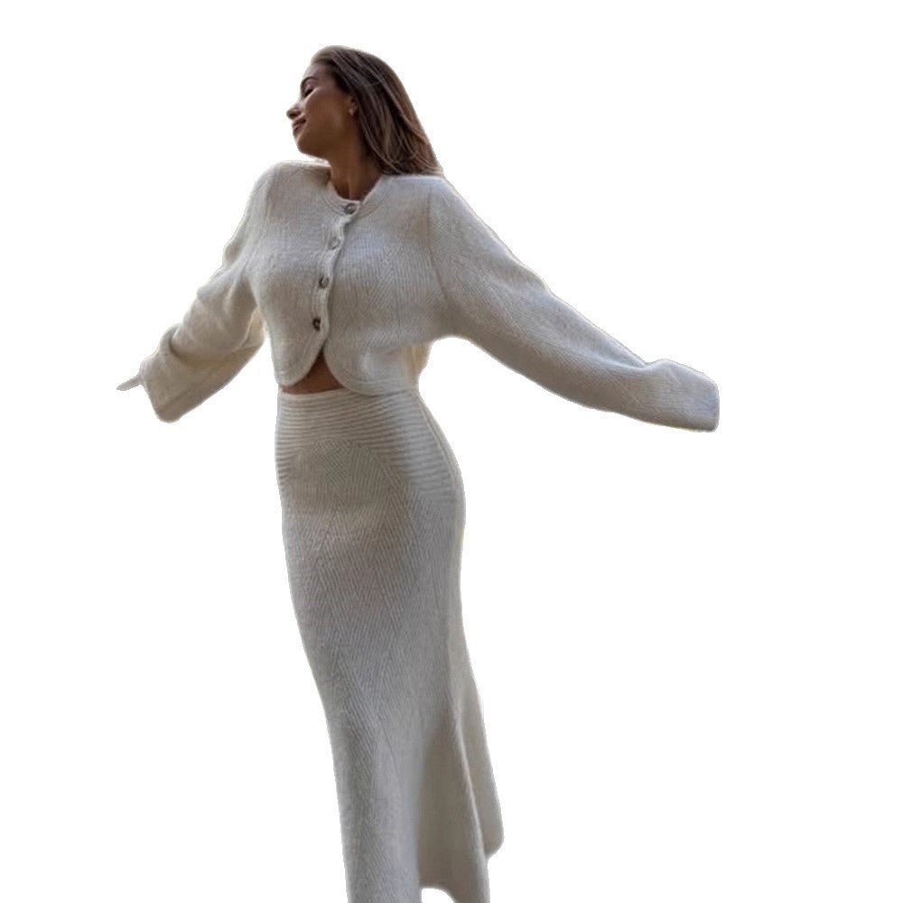 Women's Two-Piece Knit Set with Cropped Cardigan and Maxi Skirt Chichicherry - Chichicherry