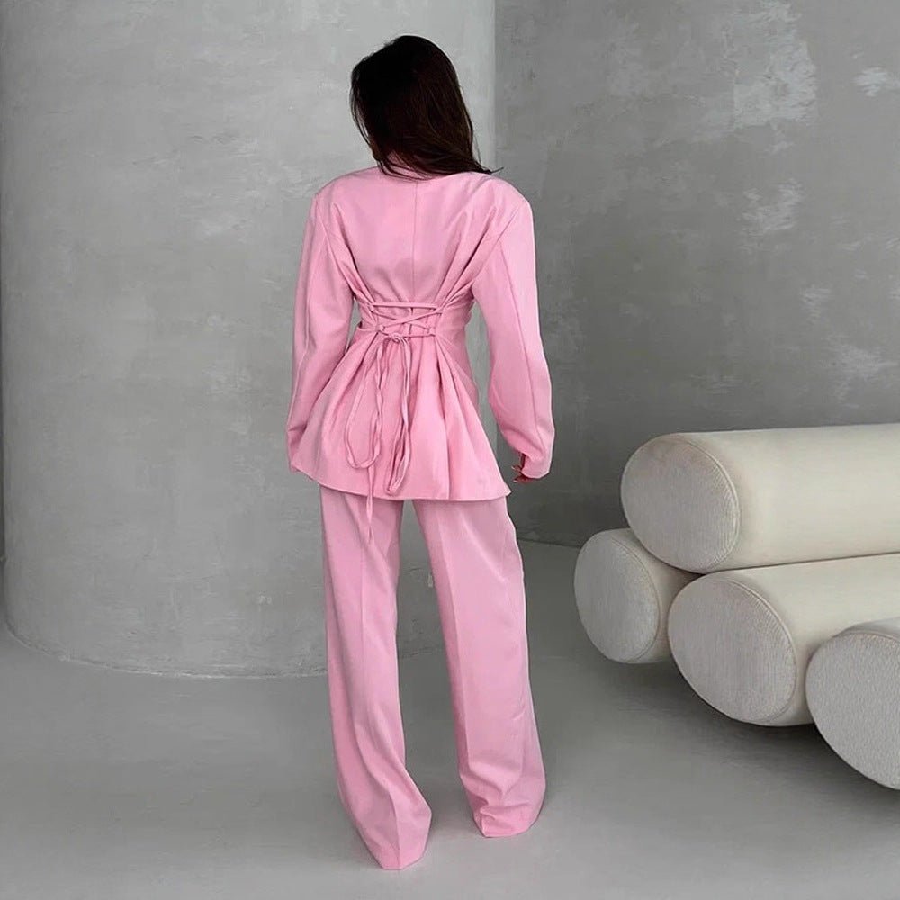 Women's Two-Piece Oversized Suit Set with Wrap Blazer and Wide Palazzo Pants Chichicherry - Chichicherry