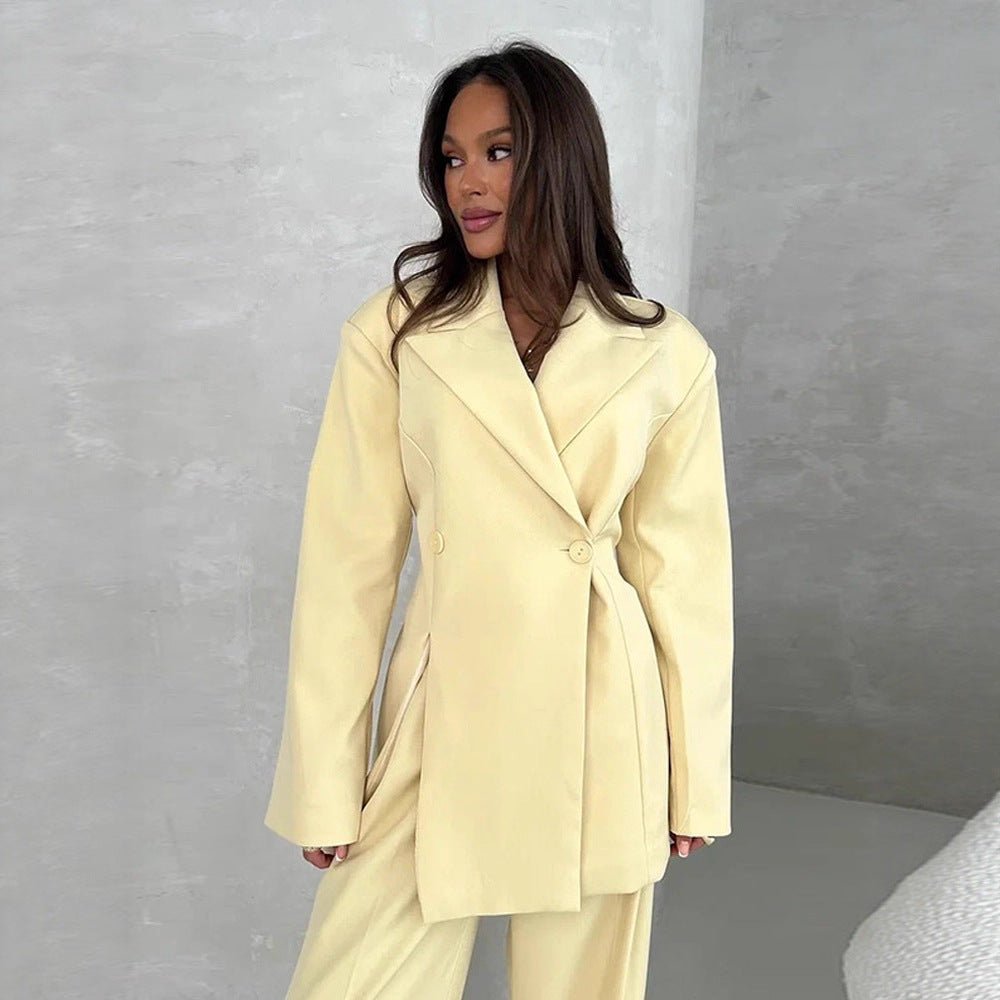 Women's Two-Piece Oversized Suit Set with Wrap Blazer and Wide Palazzo Pants Chichicherry - Chichicherry