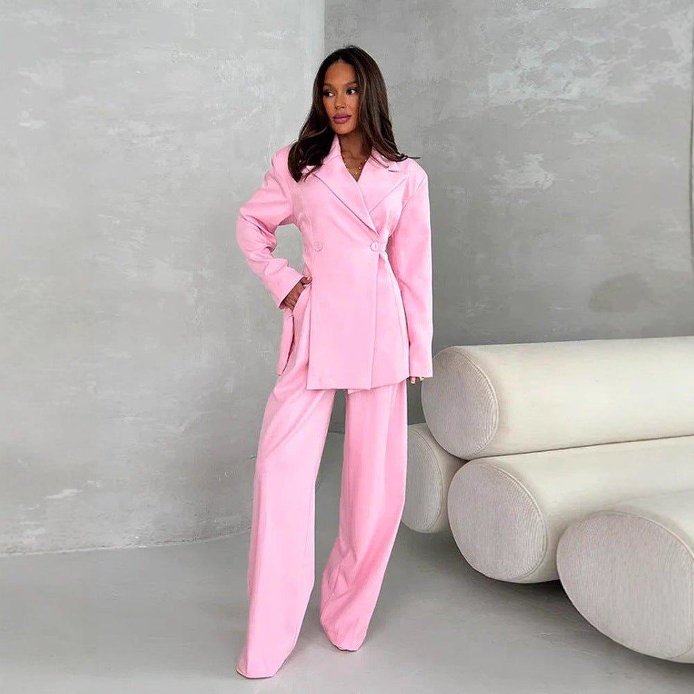 Women's Two-Piece Oversized Suit Set with Wrap Blazer and Wide Palazzo Pants Chichicherry - Chichicherry