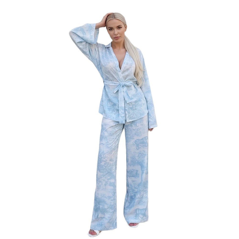 Women's Two-Piece Wrap Set in Kimono Style with Wide Leg Chichicherry - Chichicherry
