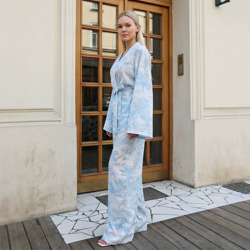 Women's Two-Piece Wrap Set in Kimono Style with Wide Leg Chichicherry - Chichicherry