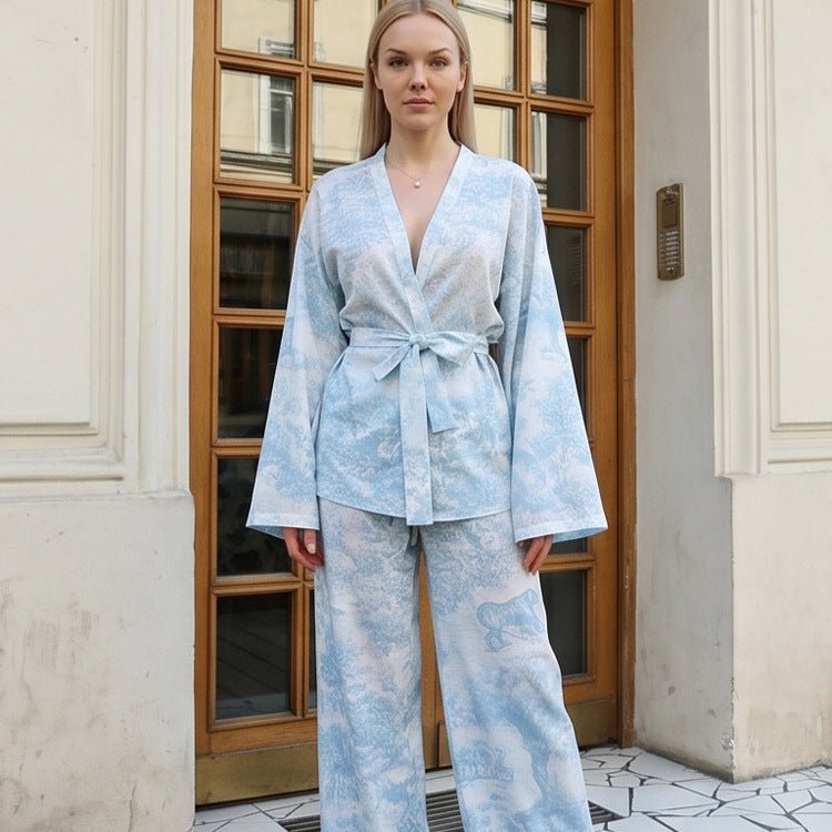 Women's Two-Piece Wrap Set in Kimono Style with Wide Leg Chichicherry - Chichicherry