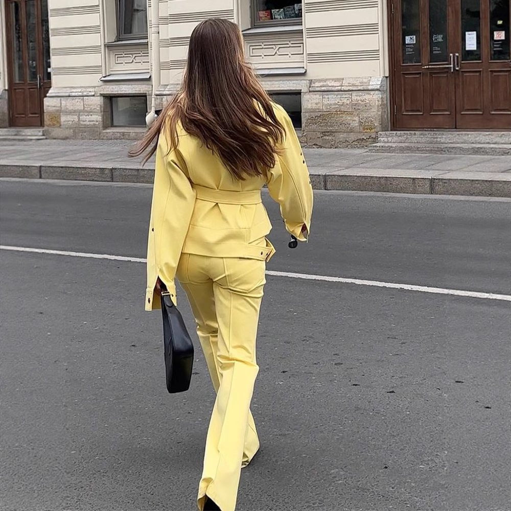 Women's Utility Blazer with Tie Belt and High-Waisted Trousers Chichicherry - Chichicherry