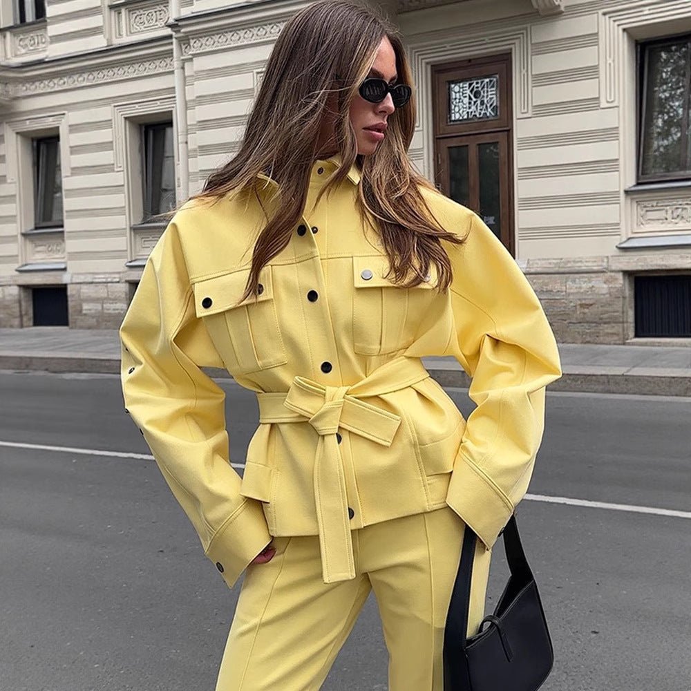 Women's Utility Blazer with Tie Belt and High-Waisted Trousers Chichicherry - Chichicherry
