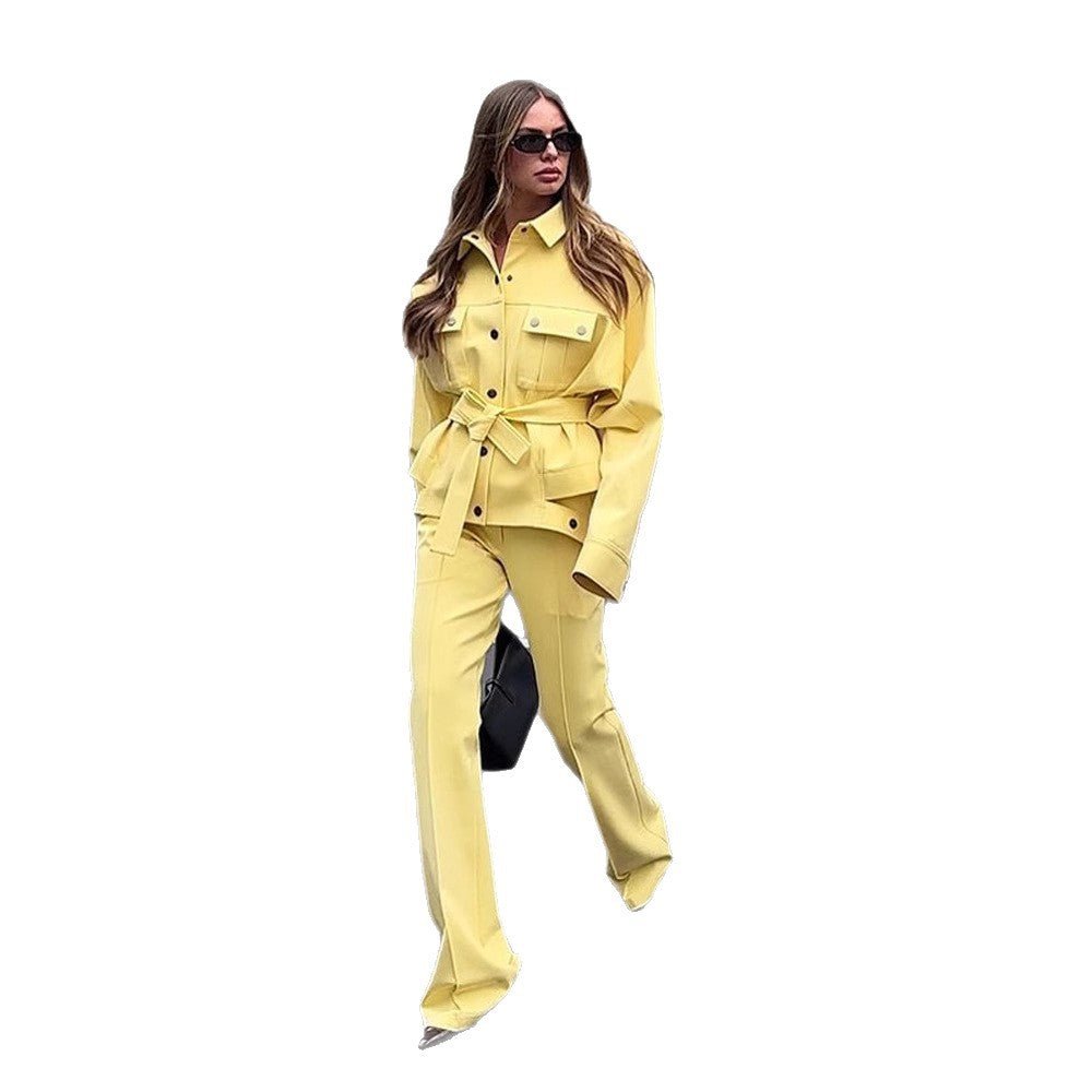Women's Utility Blazer with Tie Belt and High-Waisted Trousers Chichicherry - Chichicherry