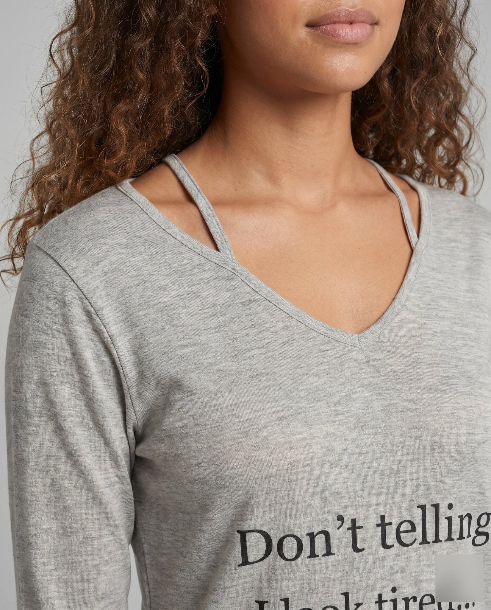 Women's V-Neck Long Sleeve Shirt with Creative Text - Chichicherry