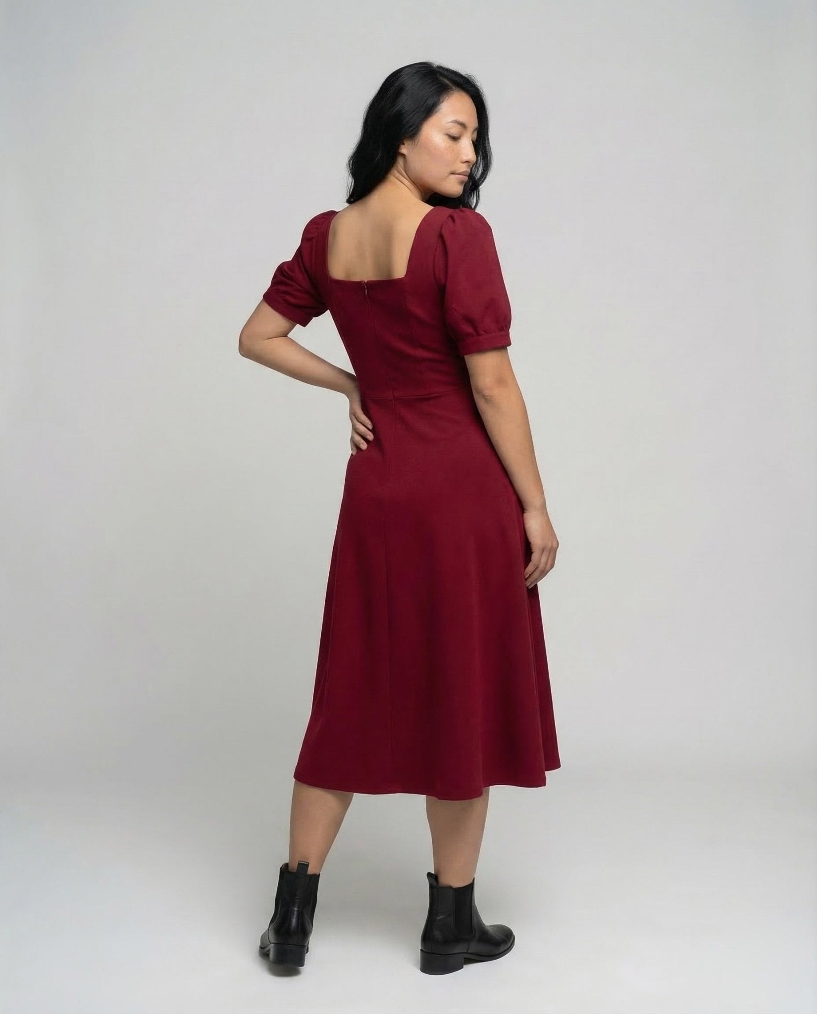 Women's Vintage Midi Dress Puff Sleeves - Chichicherry
