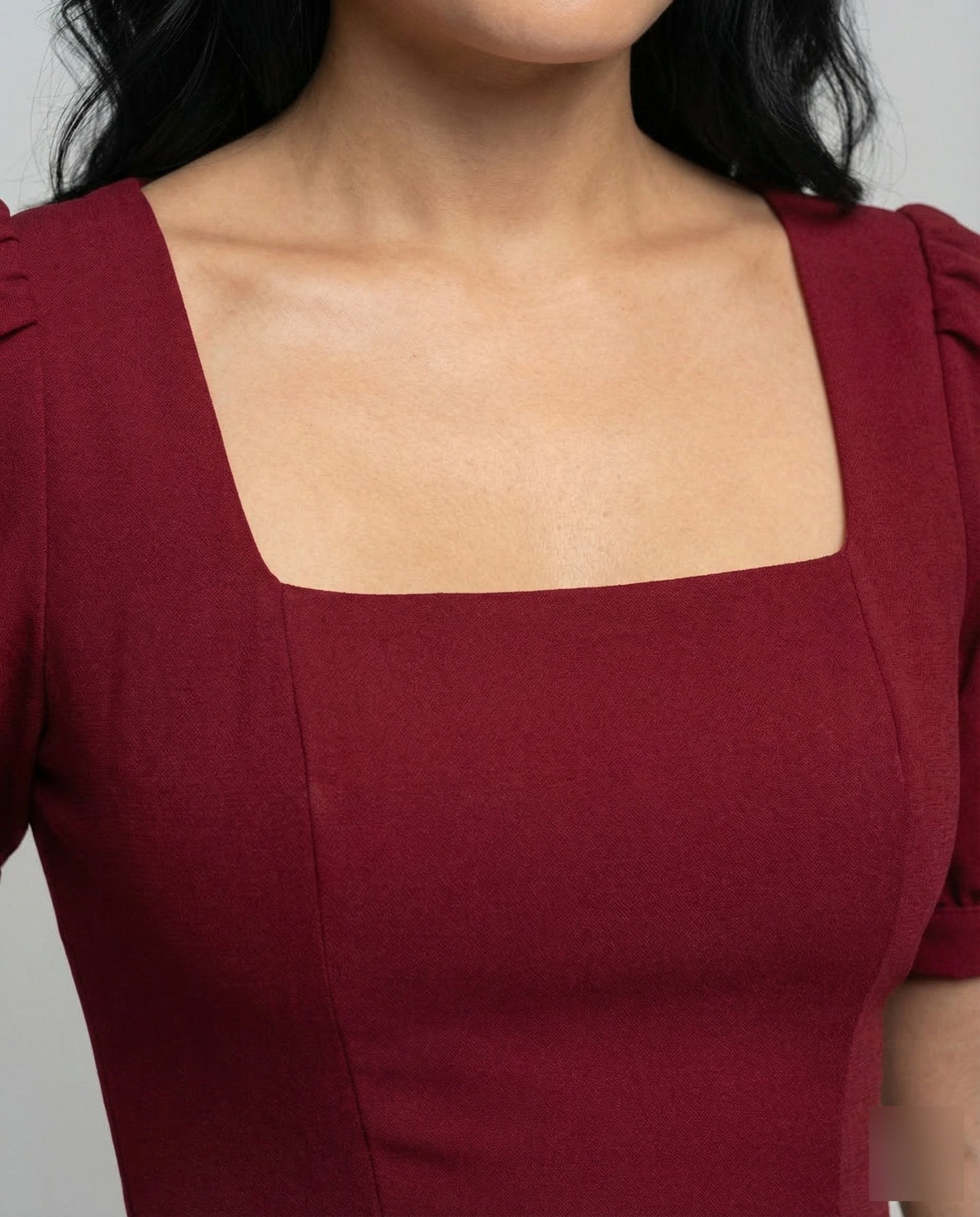 Women's Vintage Midi Dress Puff Sleeves - Chichicherry