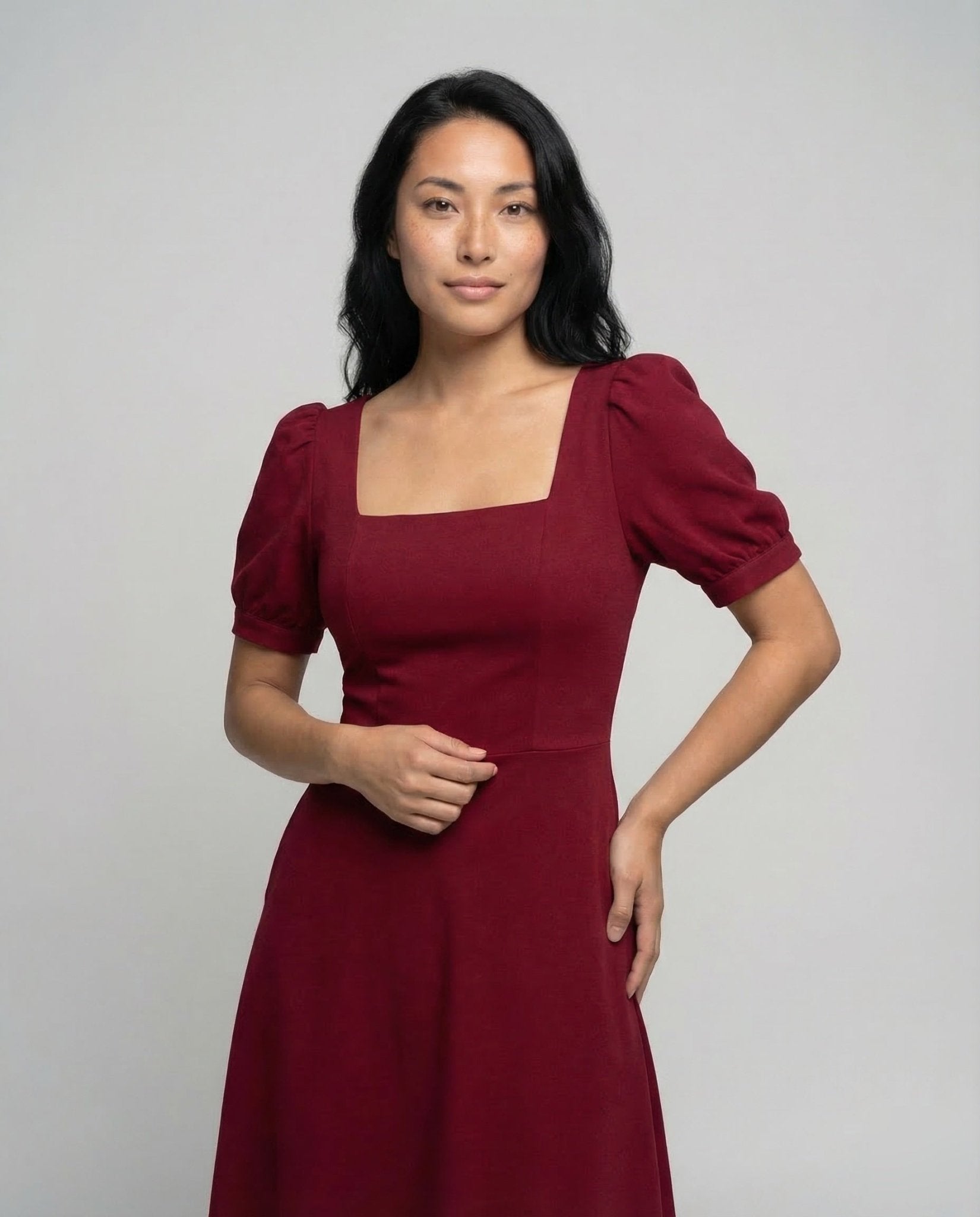 Women's Vintage Midi Dress Puff Sleeves - Chichicherry