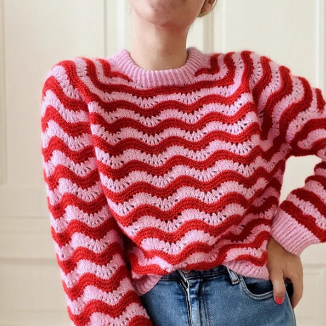 Women's Wavy Pattern Knit Sweater - Chichicherry