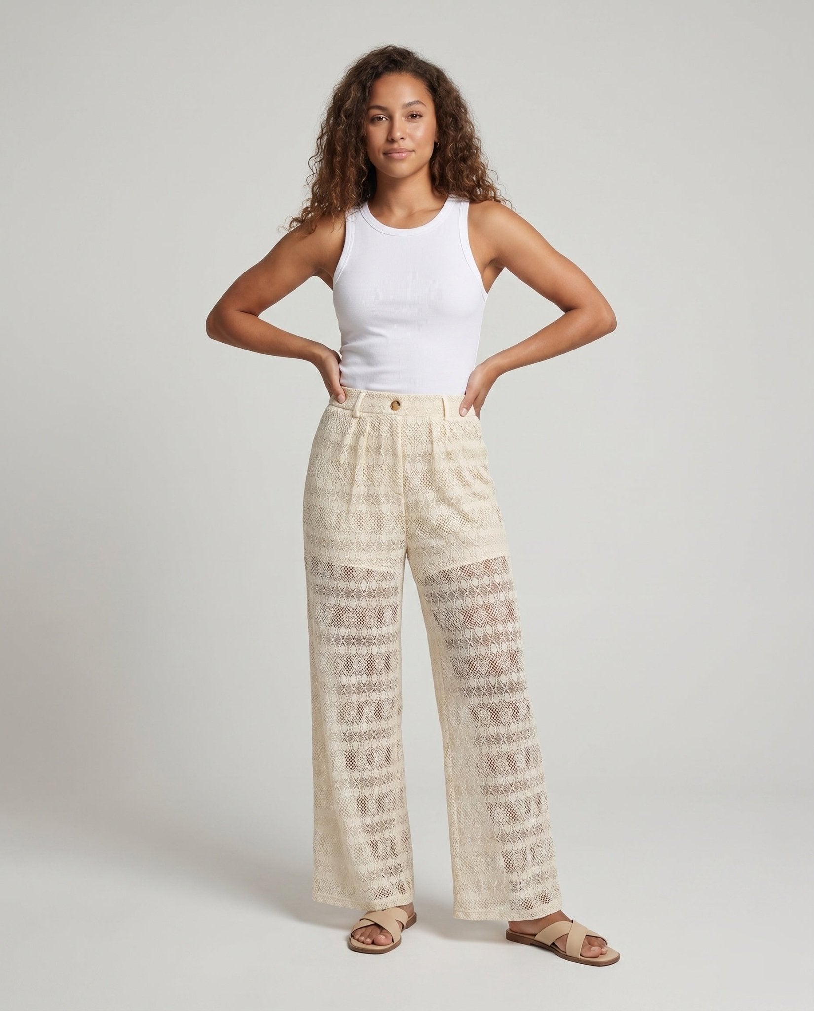 Women's wide-cut palazzo pants made of lace - Chichicherry