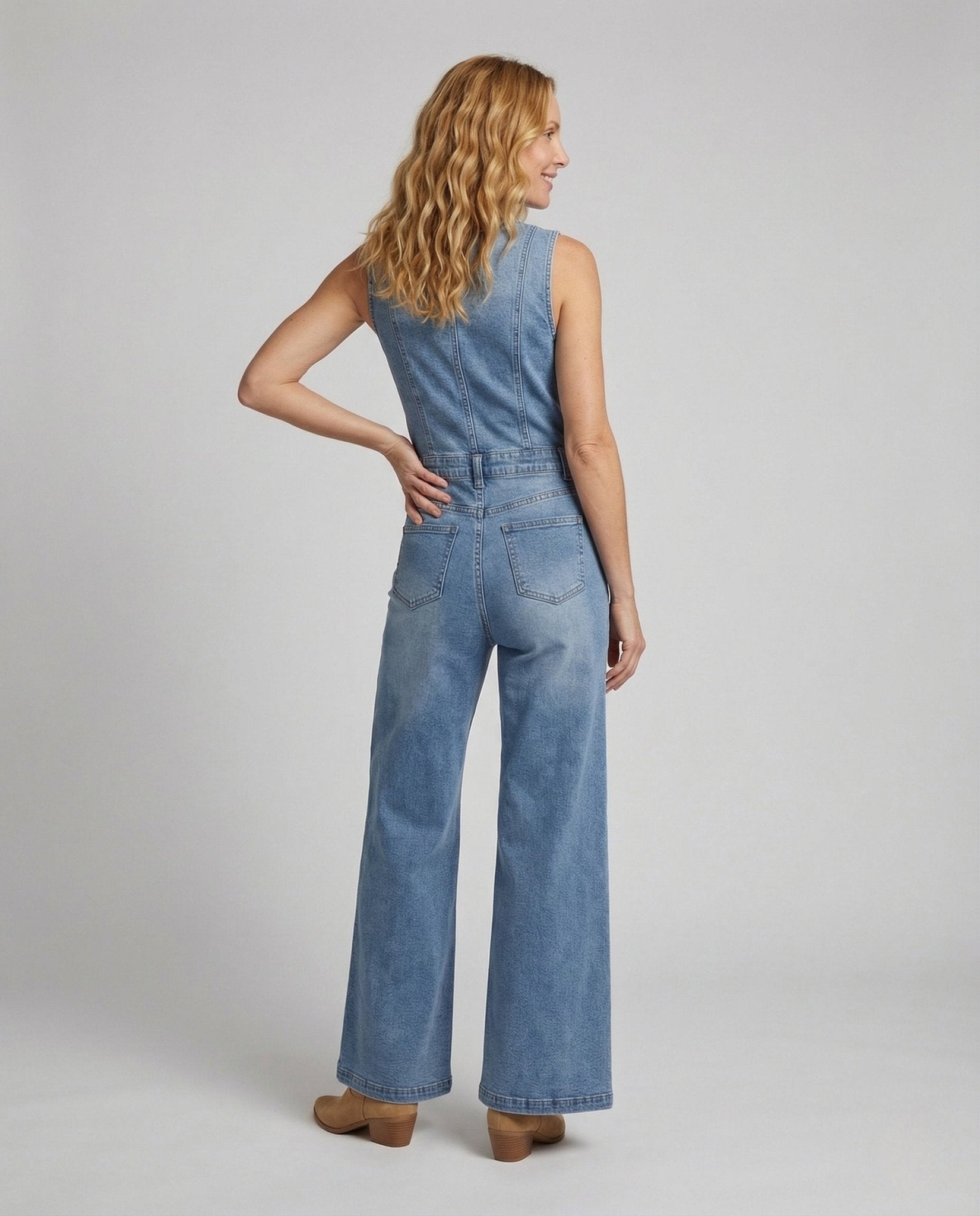 Women's Wide Denim Overall with V-neck - Chichicherry