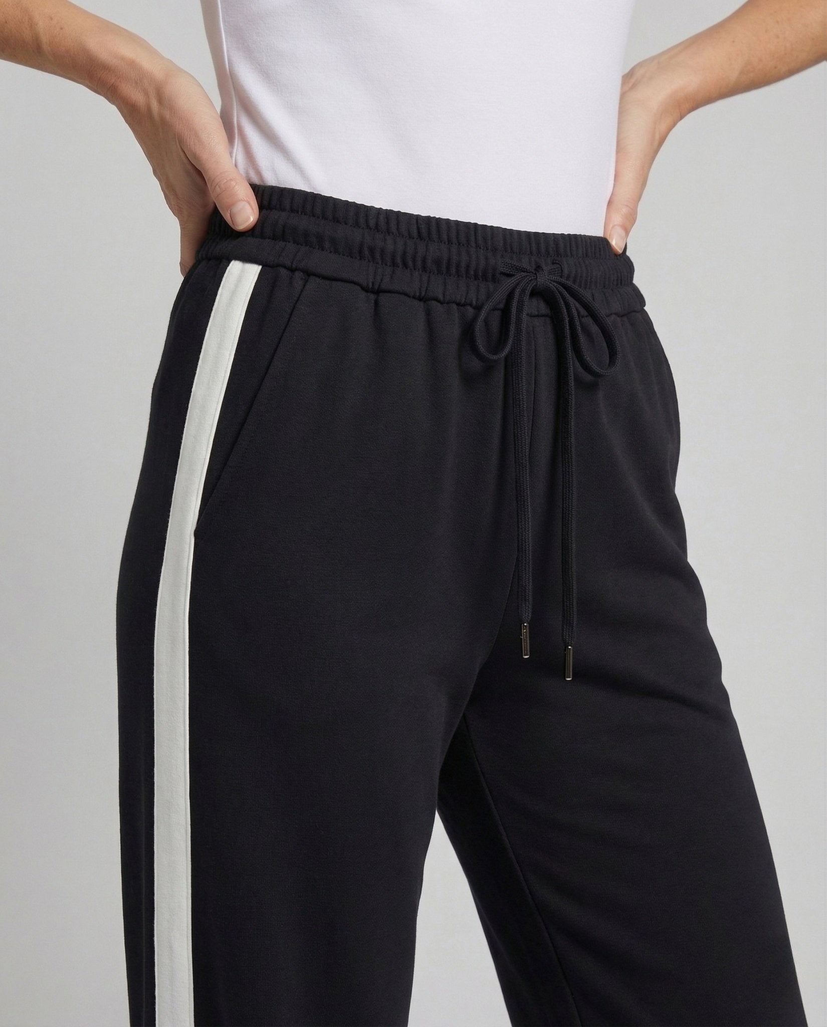 Women's Wide High Waist Jogging Pants with Stripes - Chichicherry