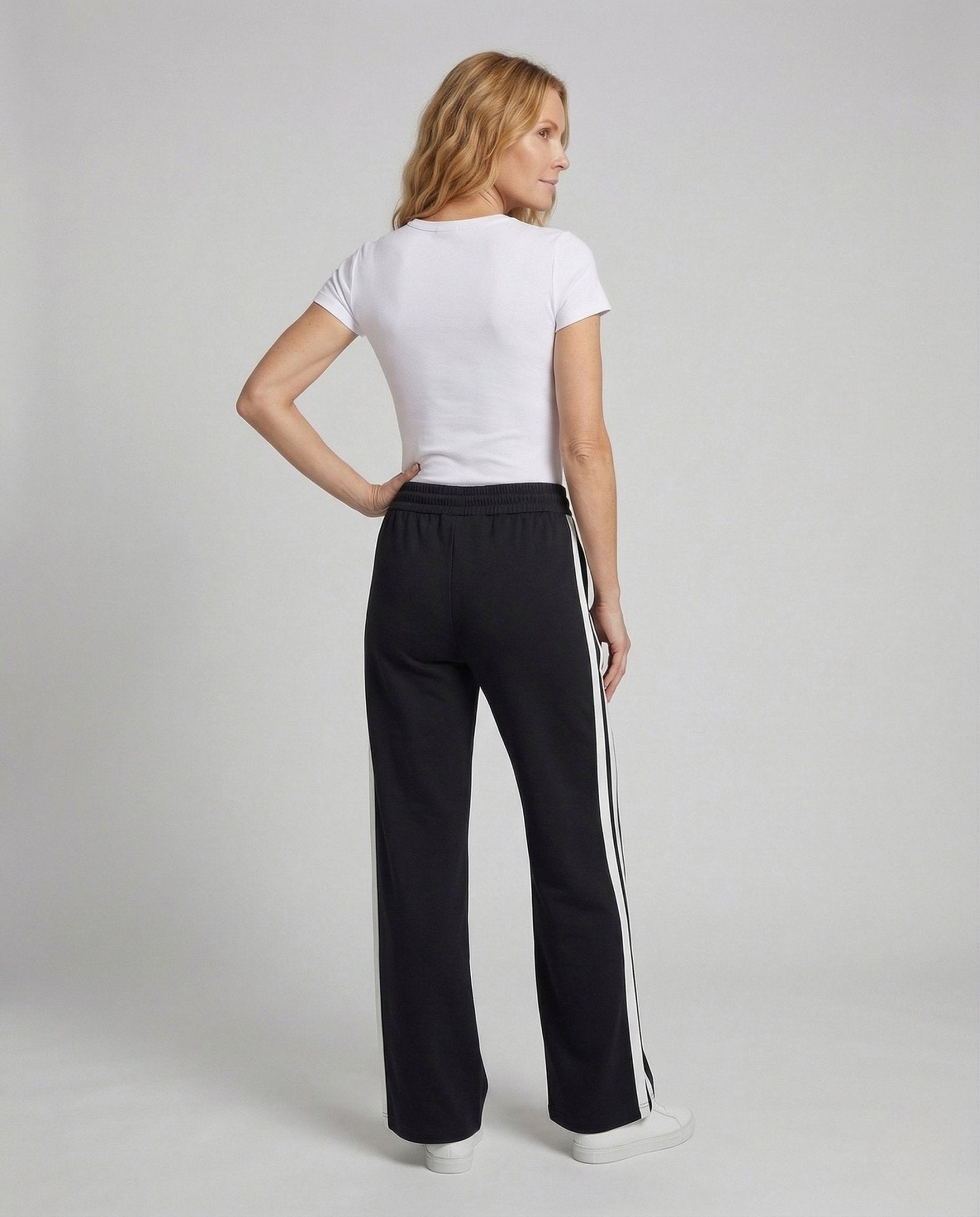 Women's Wide High Waist Jogging Pants with Stripes - Chichicherry