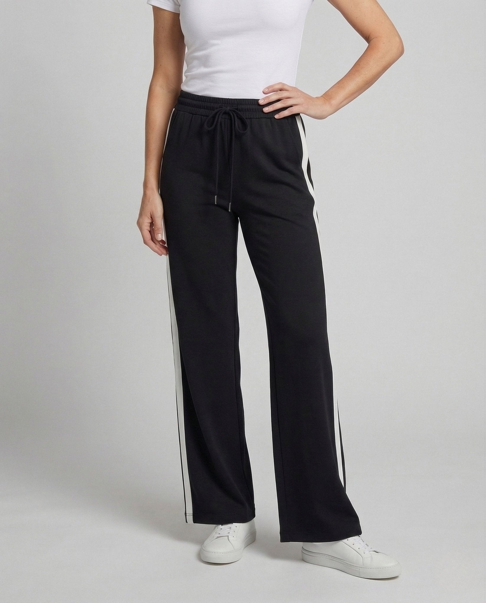 Women's Wide High Waist Jogging Pants with Stripes - Chichicherry