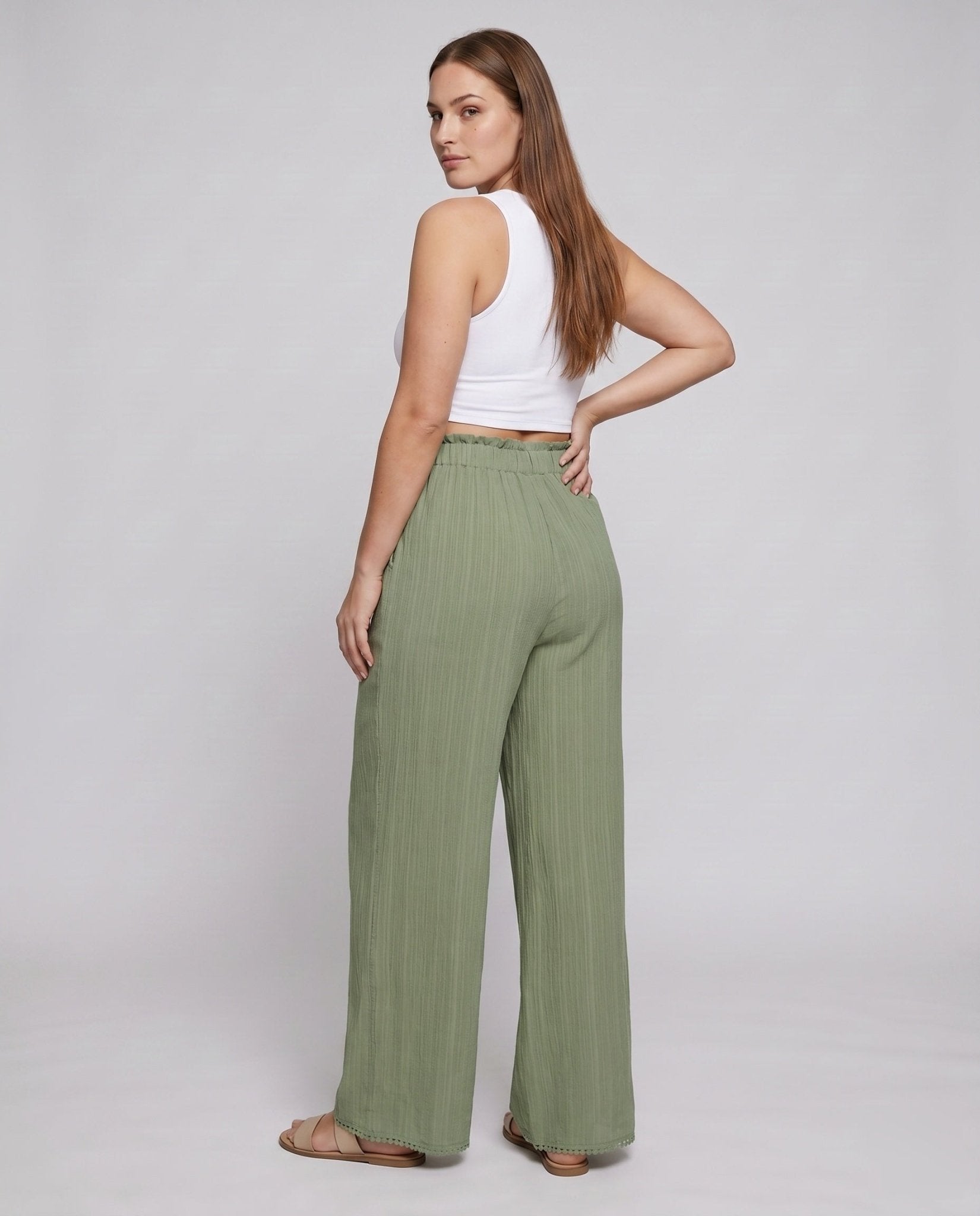Women's Wide Palazzo Pants with Elastic Waistband - Chichicherry