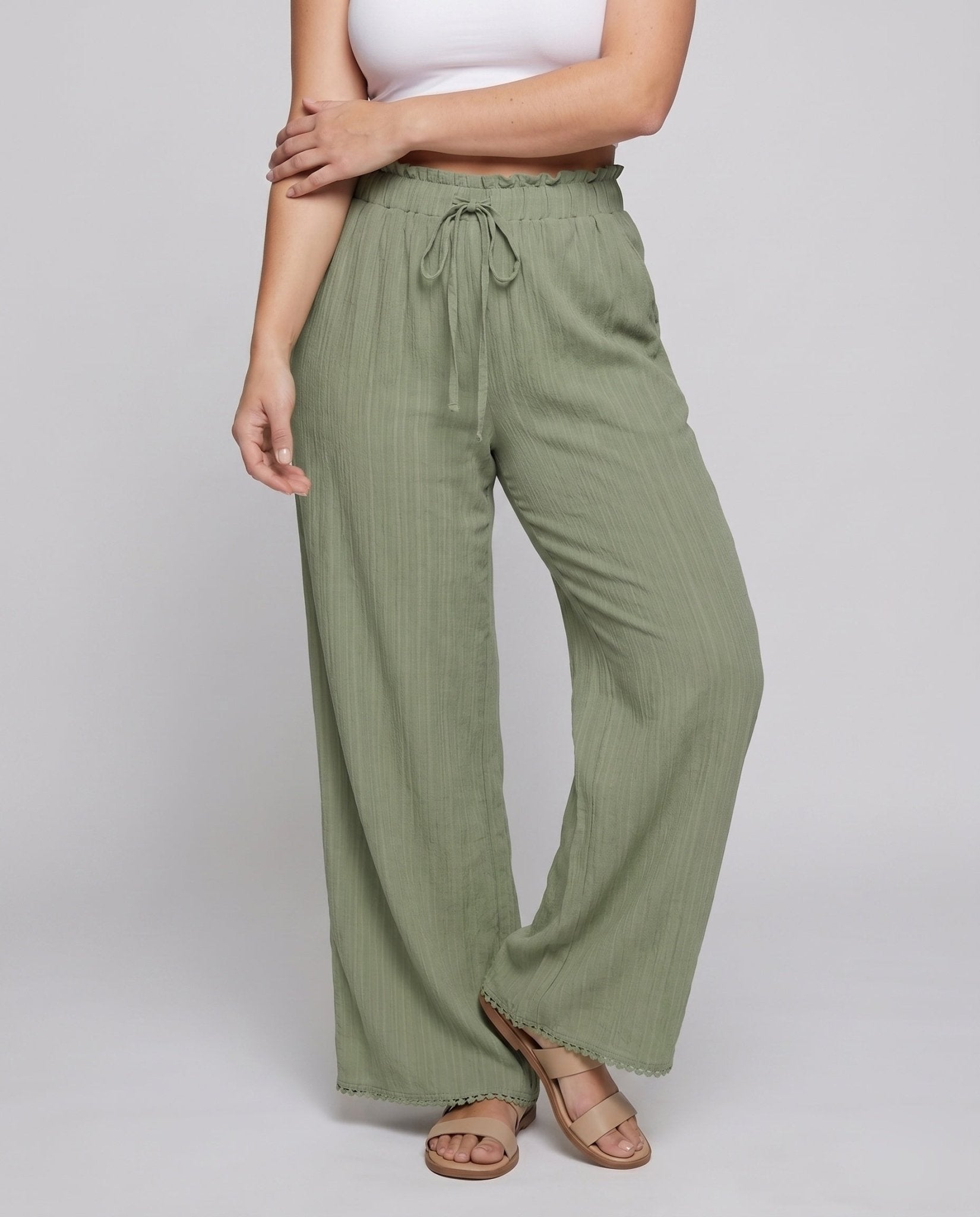 Women's Wide Palazzo Pants with Elastic Waistband - Chichicherry