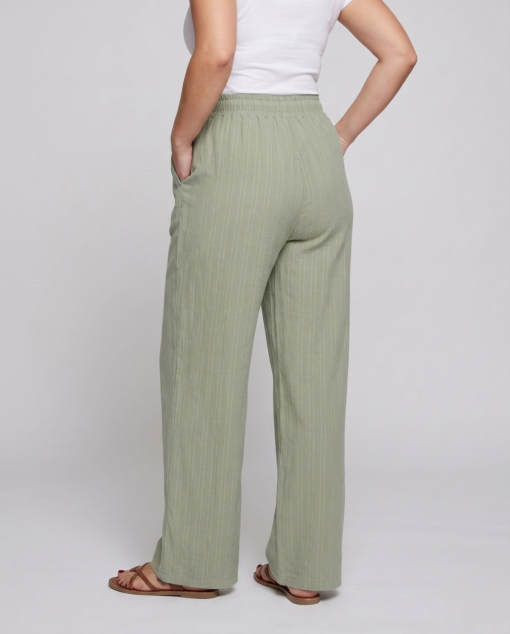 Women's wide palazzo pants with elastic waistband and stylish striped design - Chichicherry