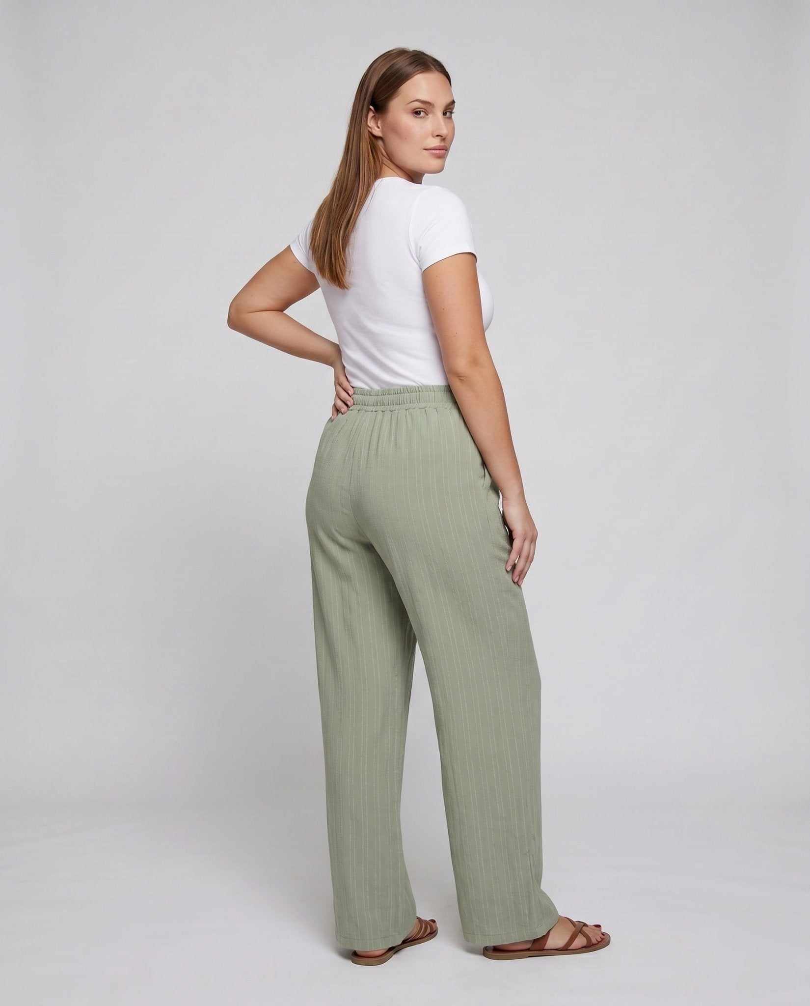 Women's wide palazzo pants with elastic waistband and stylish striped design - Chichicherry