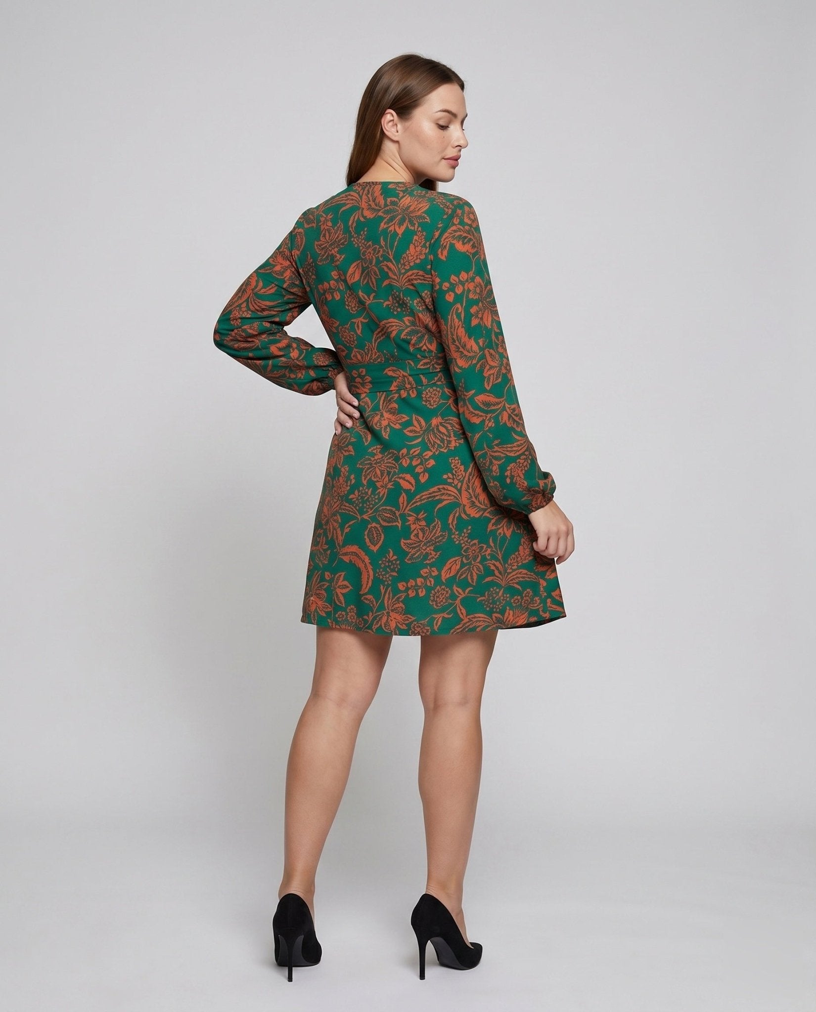 Women’s wrap dress with floral design and long sleeves - Chichicherry