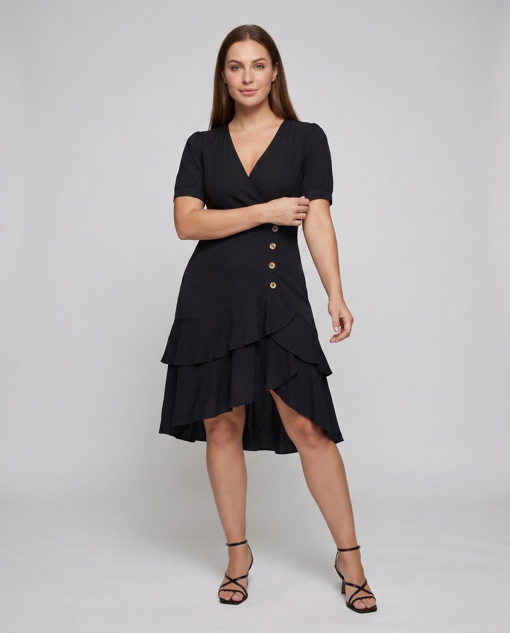 Women’s wrap dress with ruffles and decorative button details - Chichicherry