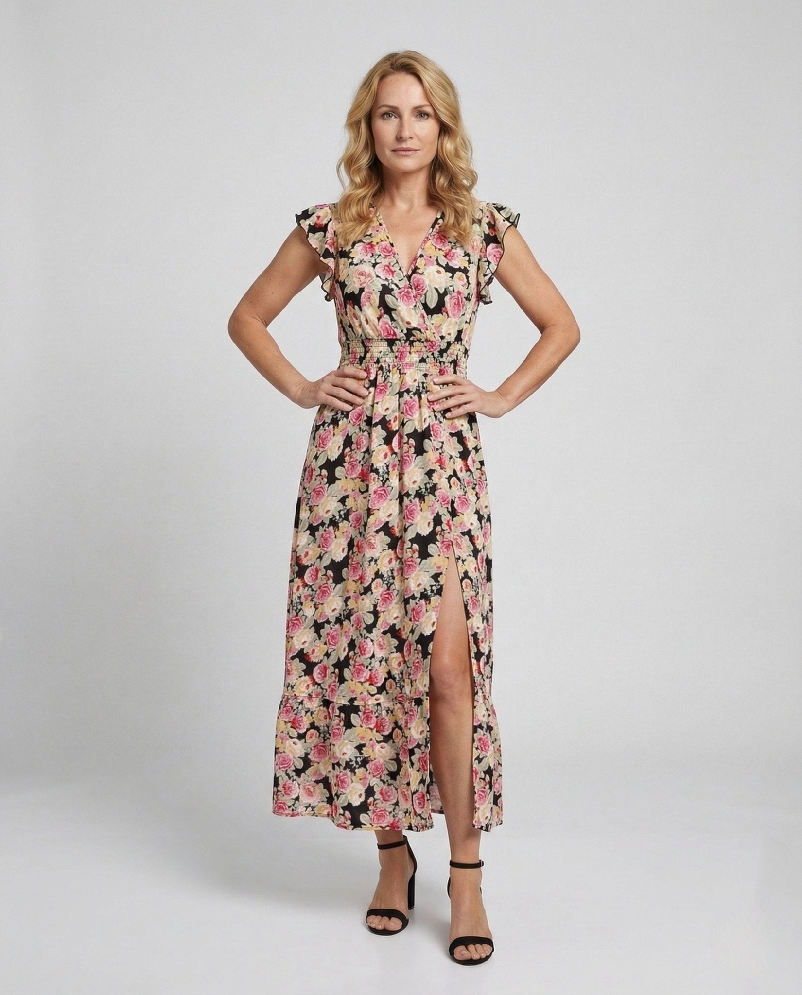 Women's Wrap Maxi Dress with Ruffle Tier - Chichicherry