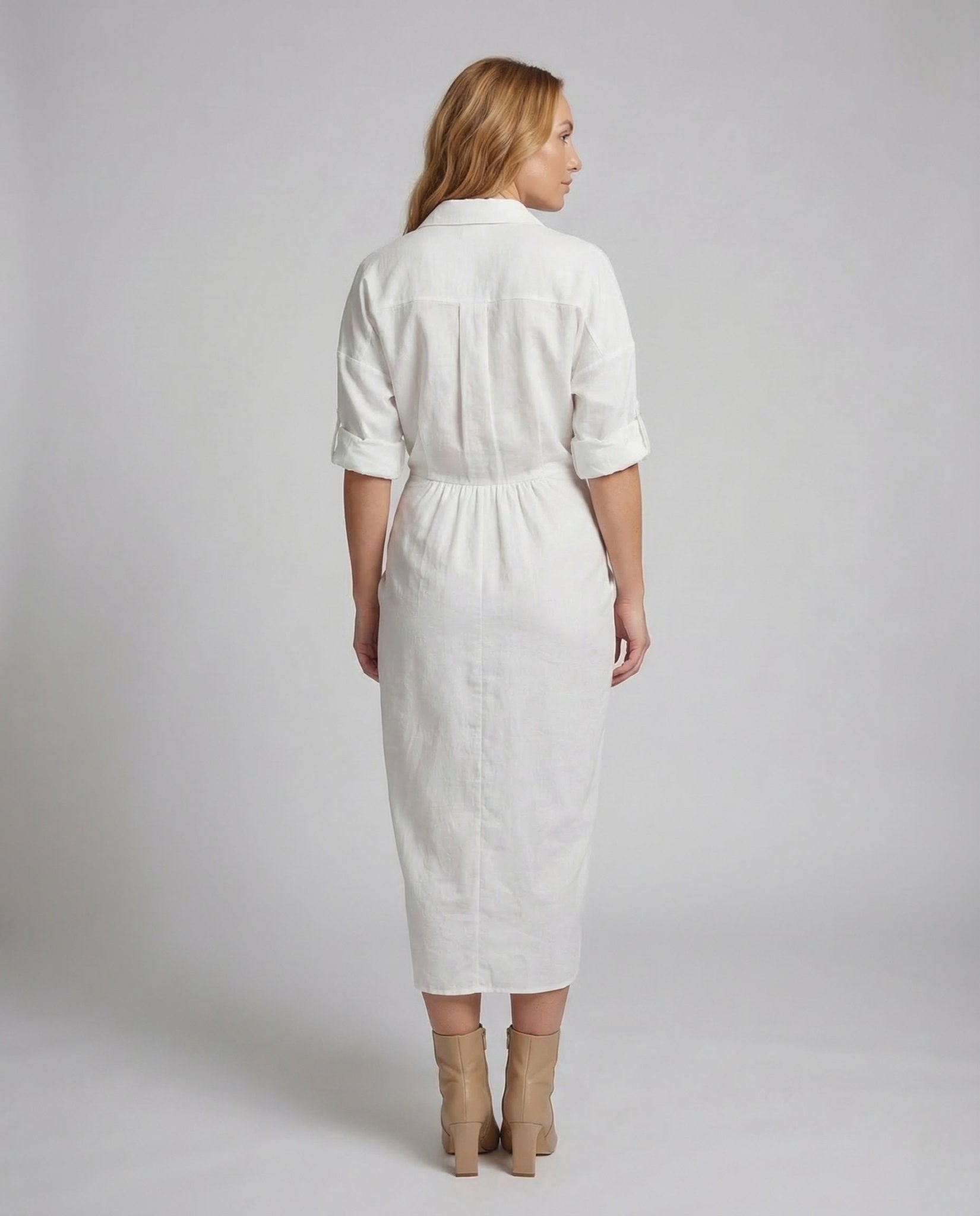 Women's Wrap Shirt Dress Linen Cotton Belt - Chichicherry
