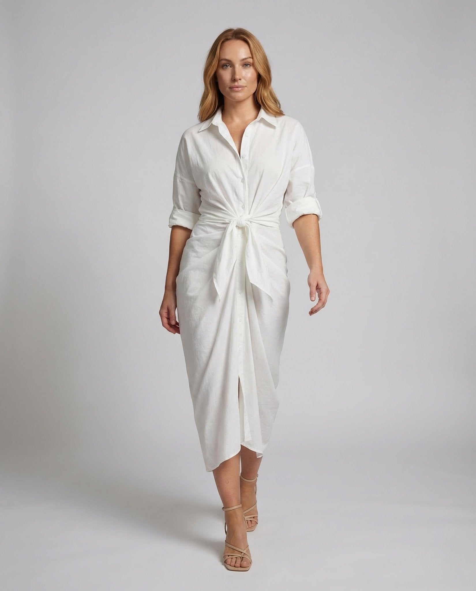 Women's Wrap Shirt Dress Linen Cotton Belt - Chichicherry