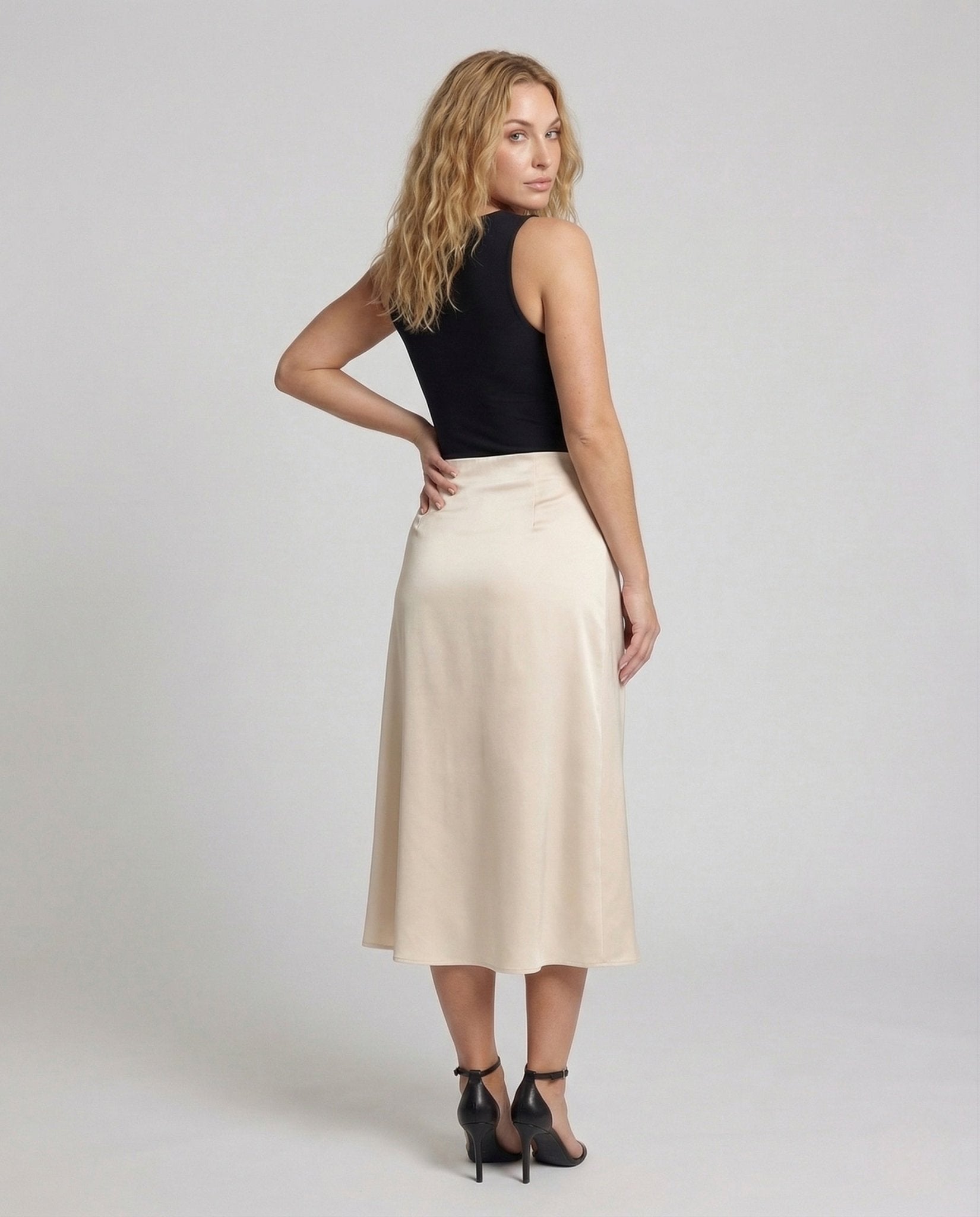 Women's Wrap Skirt Midi Crepe Asymmetrical Hem - Chichicherry