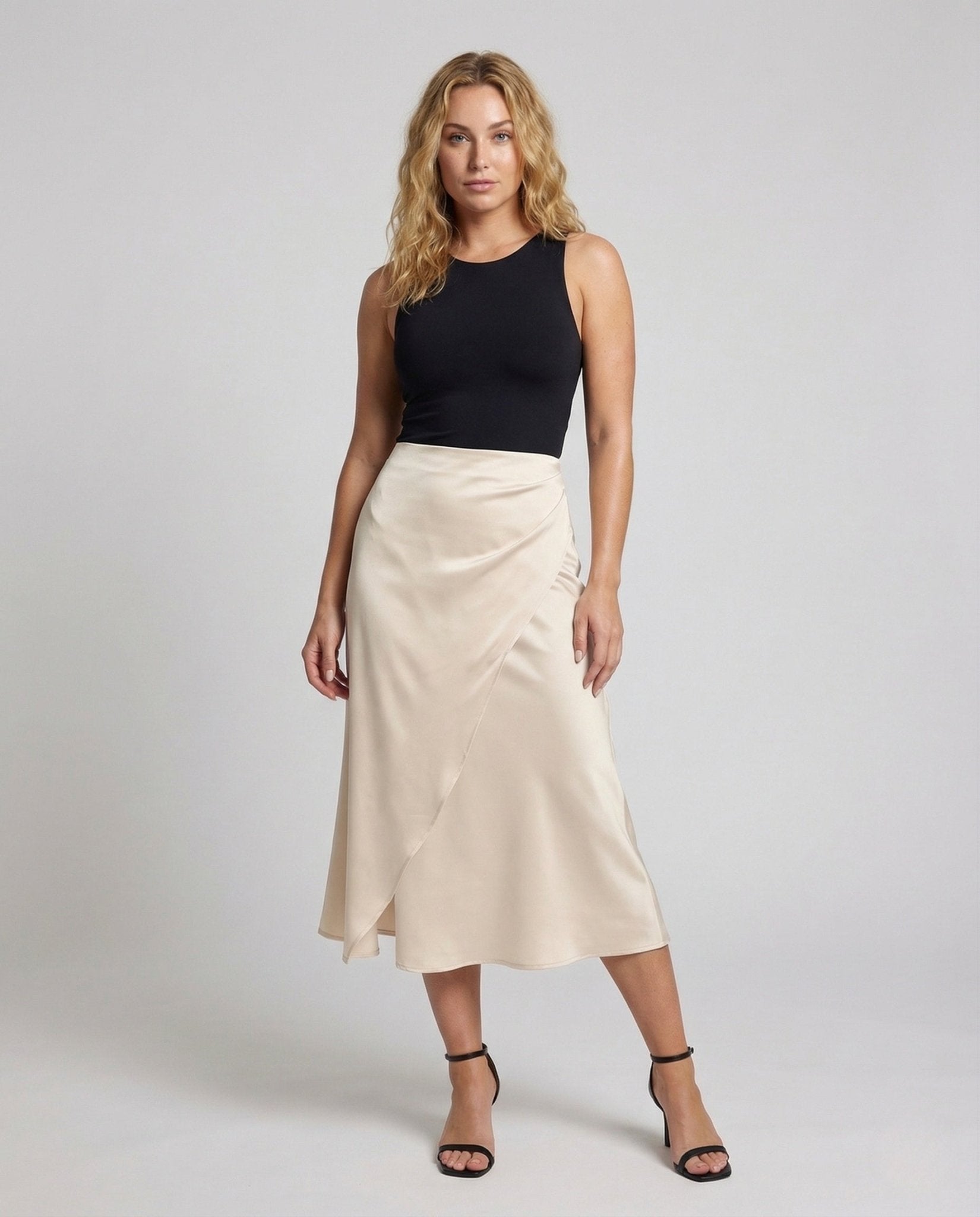 Women's Wrap Skirt Midi Crepe Asymmetrical Hem - Chichicherry
