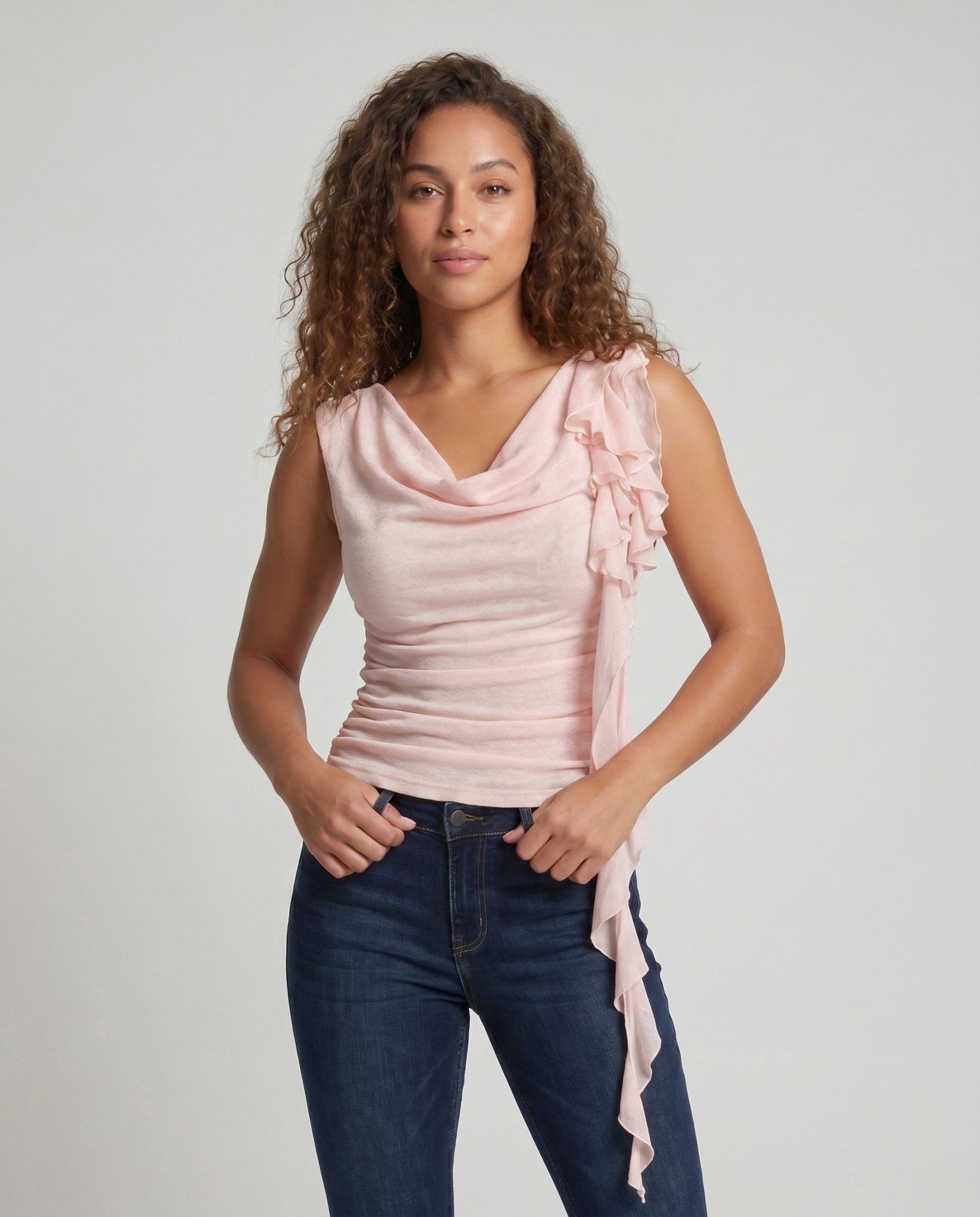 Women's wrap top with sophisticated ruffle design and elegant waistband - Chichicherry